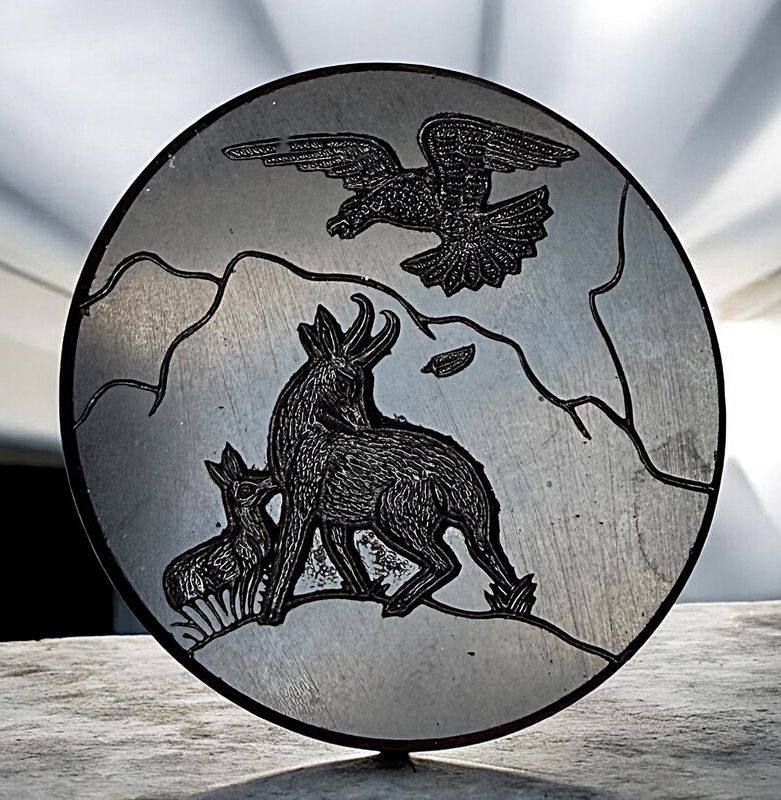 A Very RARE 19th century large Black Glass Pictorial Fable Button!