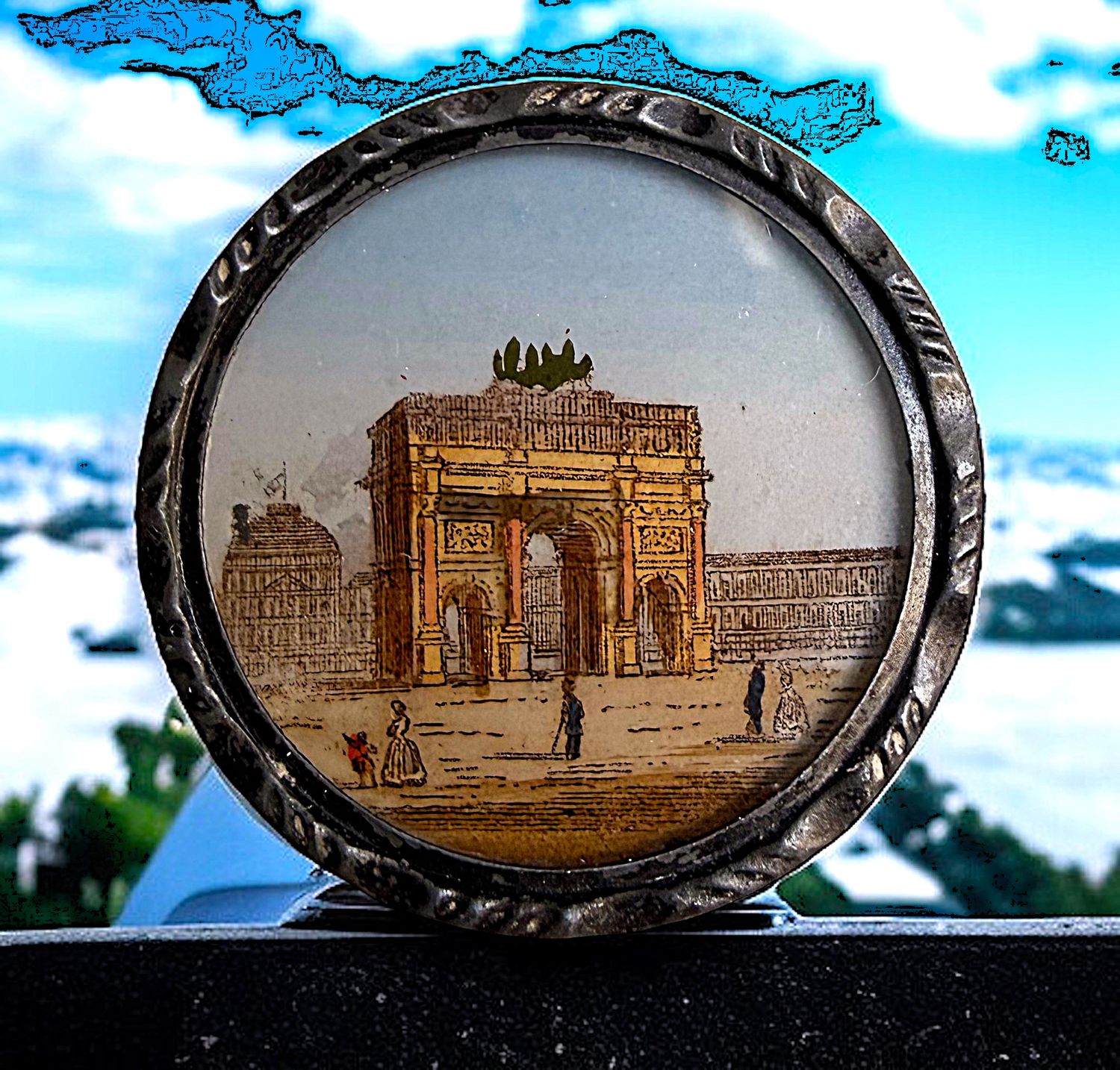 A beautiful "Grand Tour" painting under glass button!