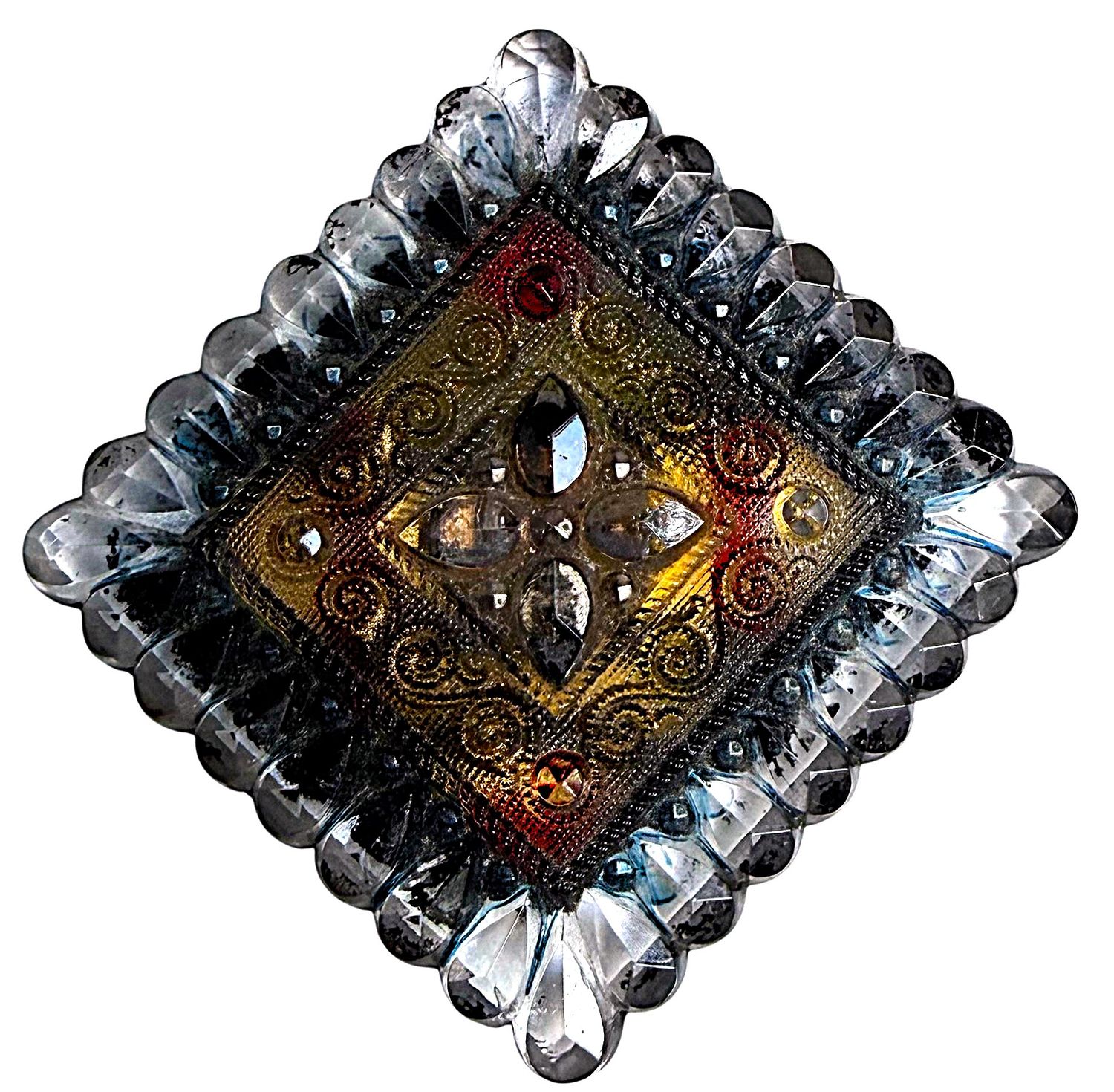 A division one Large Lacy Glass Square Button!