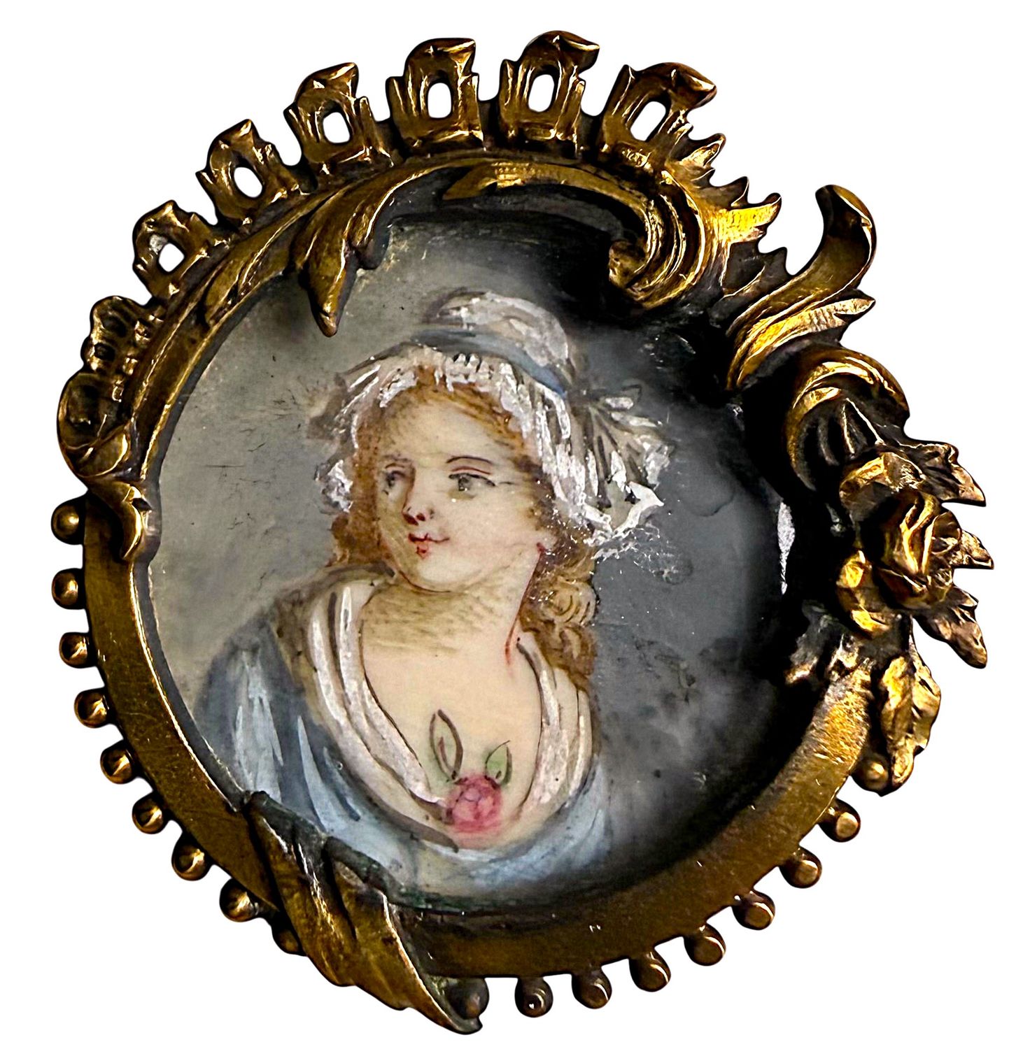 An unusual setting hand painted under glass 19th century button!