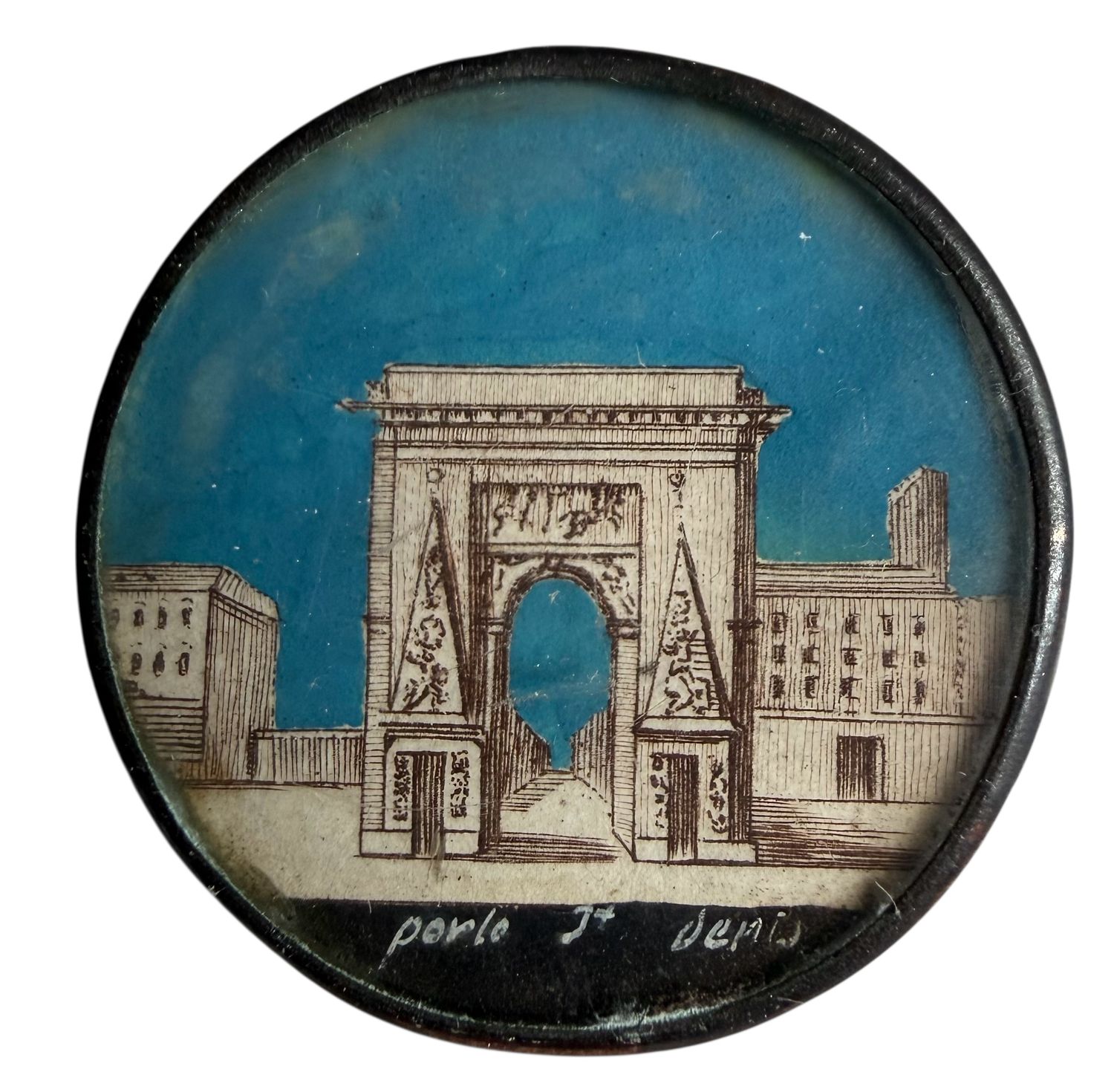 A wonderful 18th Century Architectural under glass button!