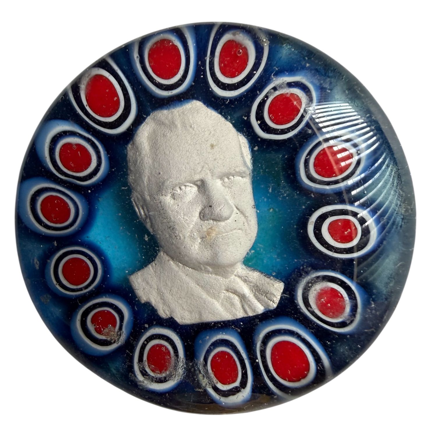 An uncommon size sulphide paperweight glass button