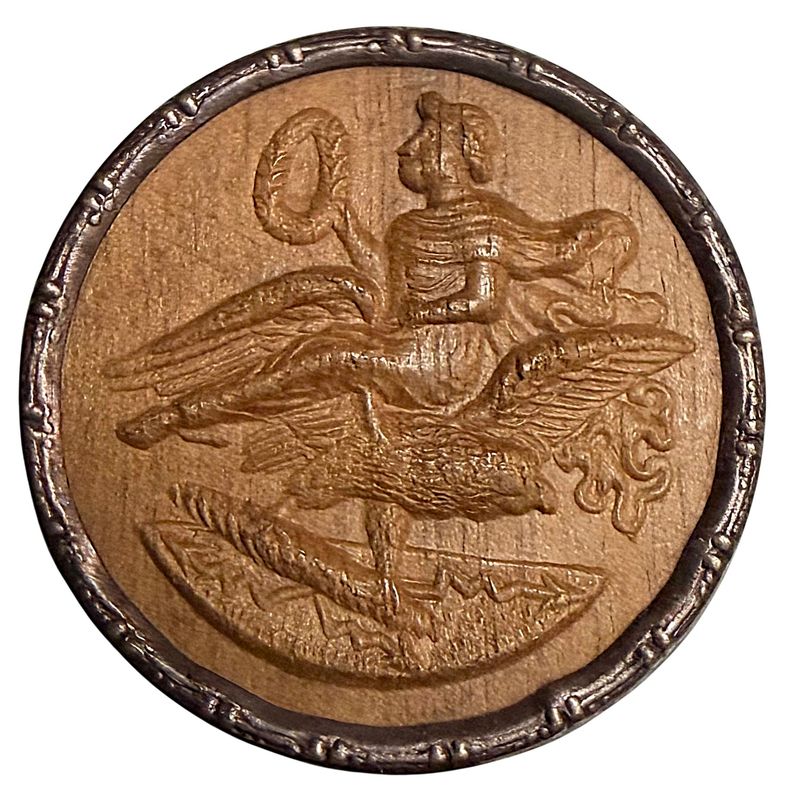 A DETAILED WOOD IN METAL PICTORIAL BUTTON