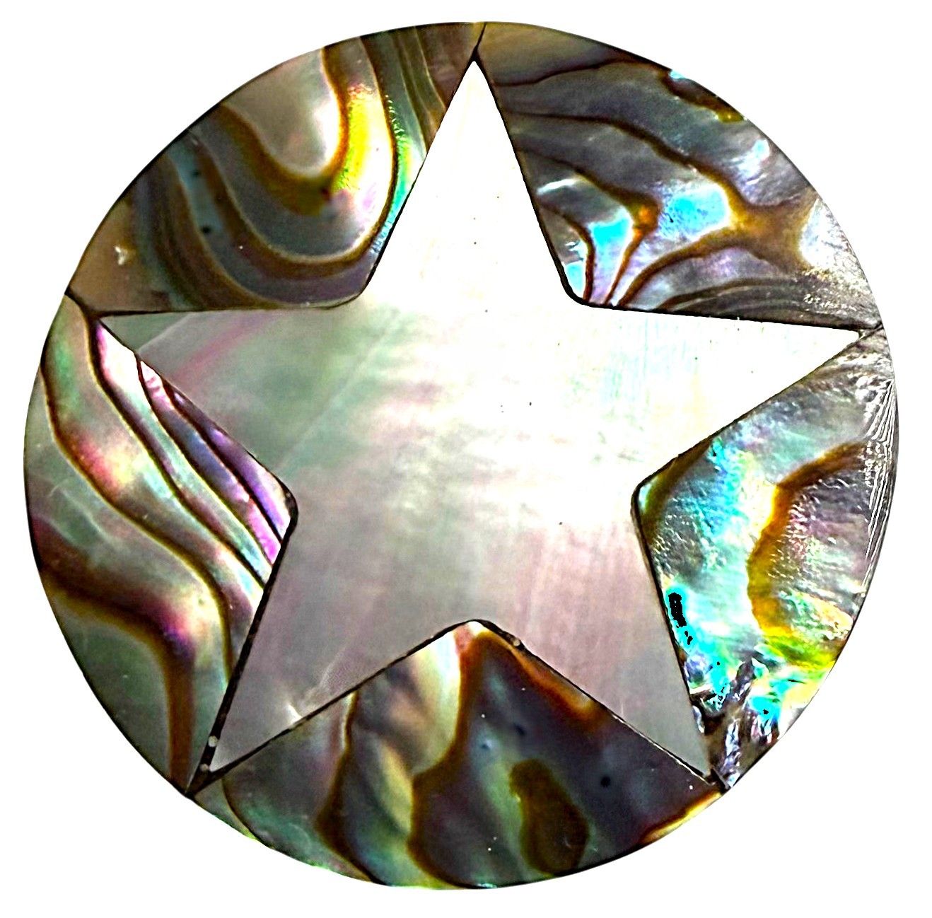 A beautiful laminated pearl and abalone star button