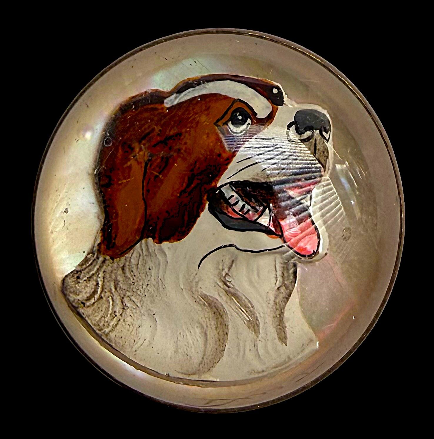 A Large Medium division one Design under glass dog button