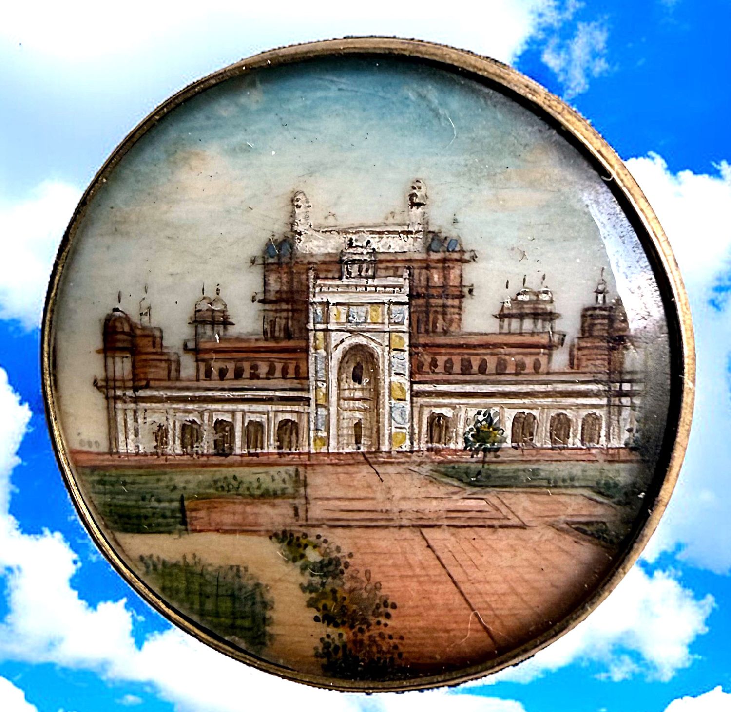 A lovely detailed medium size division one Hand Painting under glass button