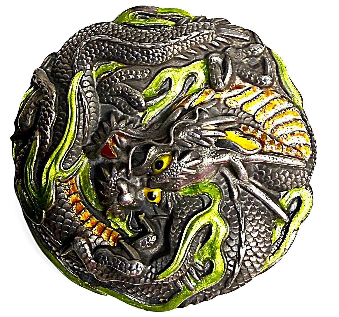 n extra large Japanese silver and enamel button