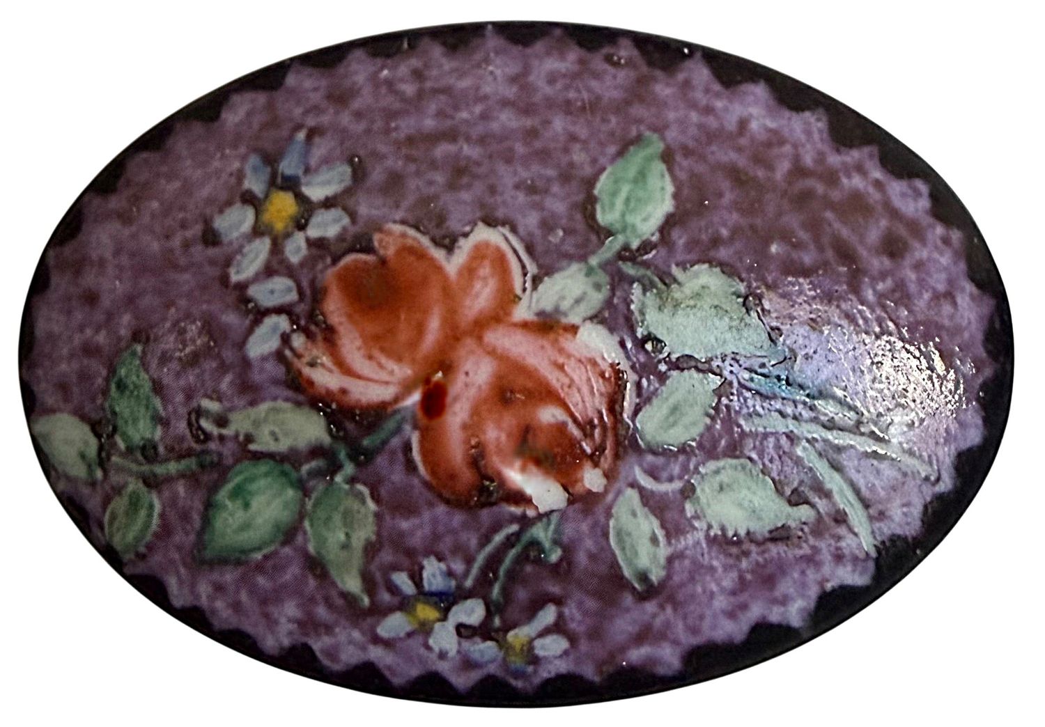 A beautifdul hand painted ceramic button