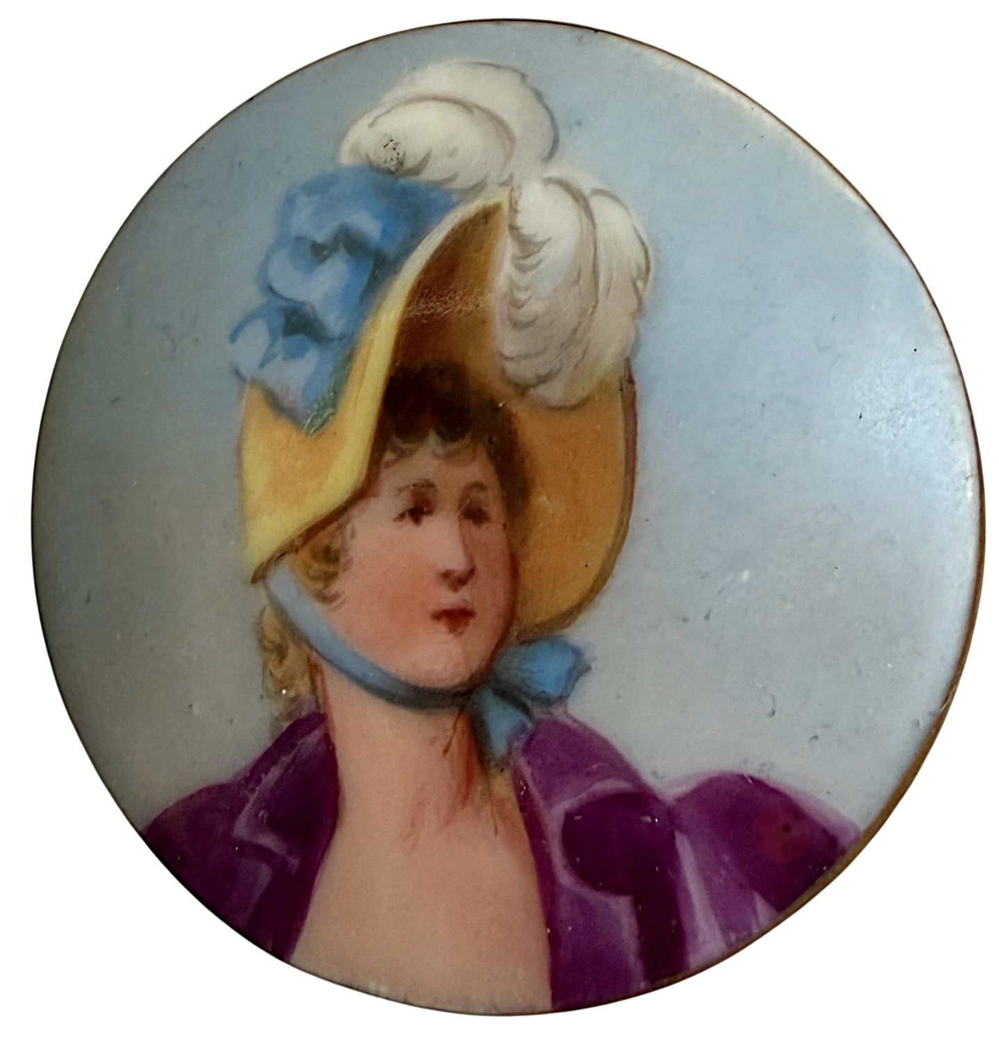 A LOVELY EARLY 20TH CENTURY HAND PAINTED PORCELAIN BUTTON