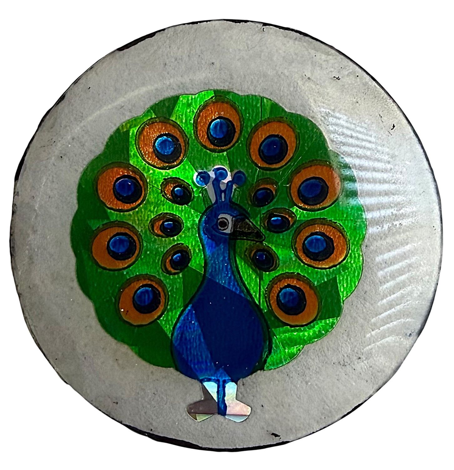 A studio artist pictorial Peacock button