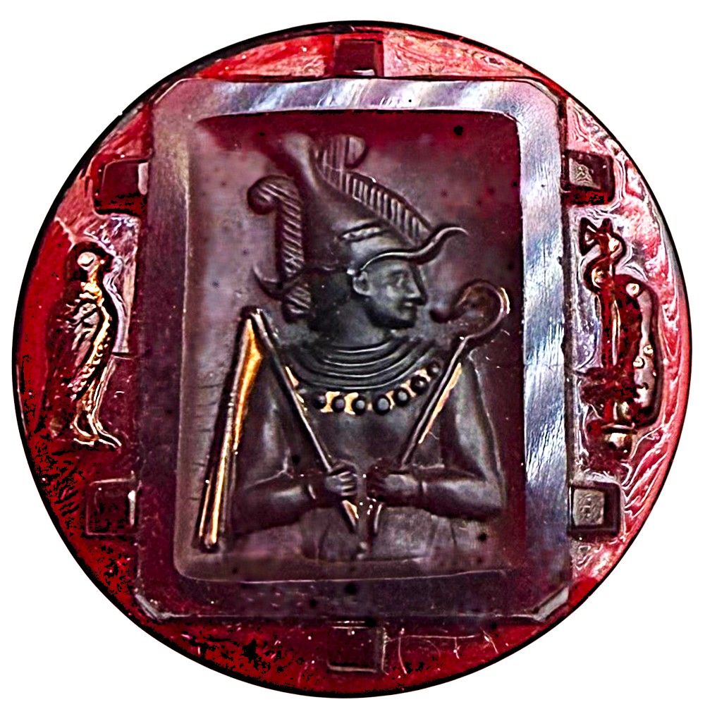 A Large division one scarce Pictorial Ruby red Glass Button