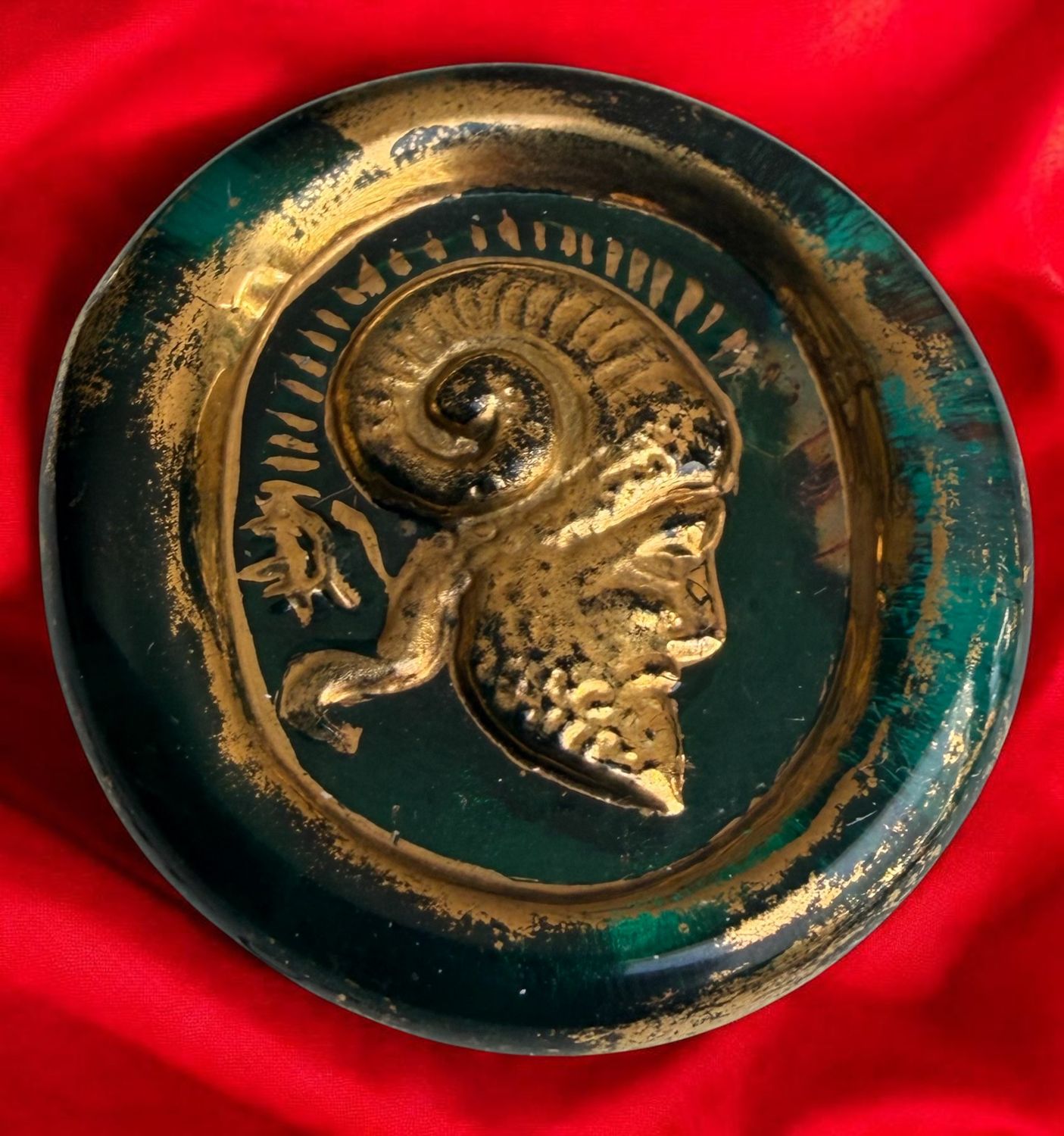 A Large 1940's GREEN glass and gold lustered Bimini Button