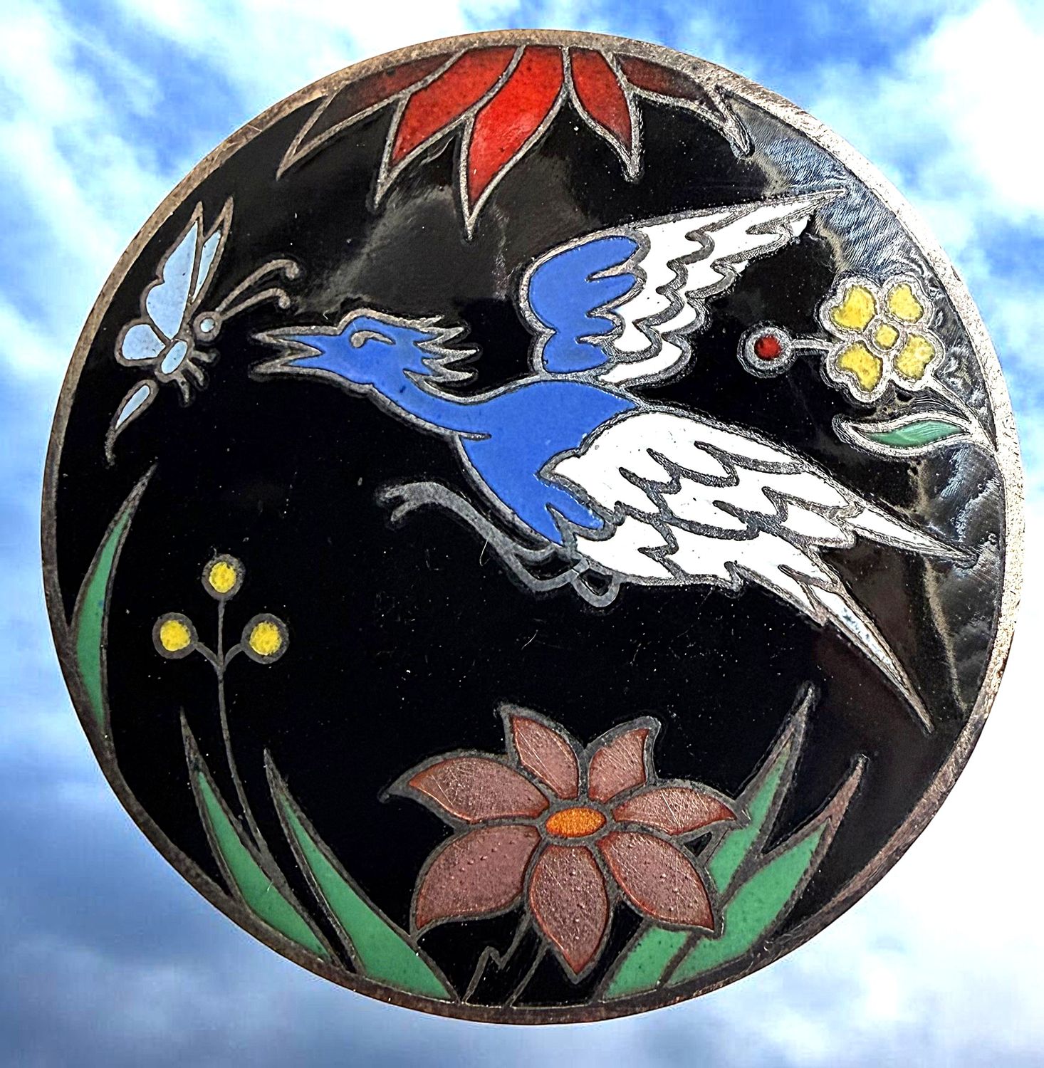 A division one large colorful enamel bird in flight button