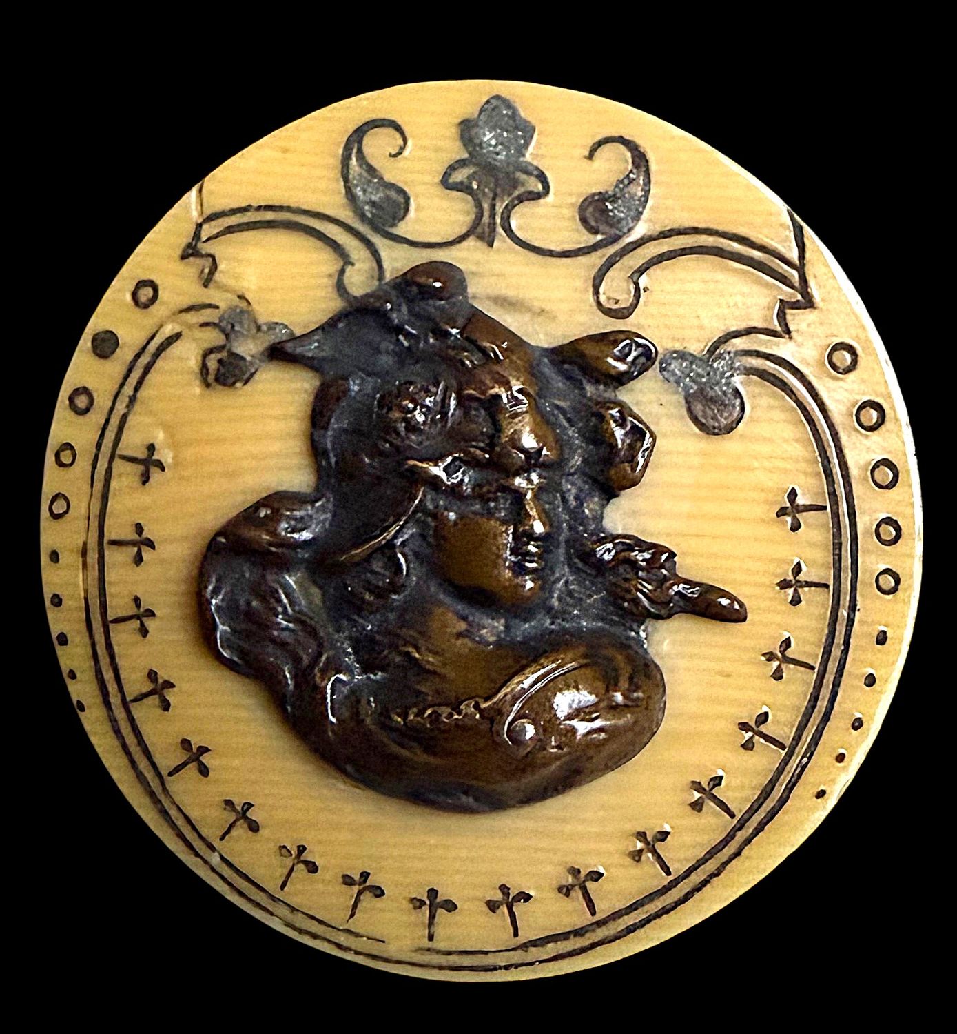 A division 1 scarce Celluloid Wafer pictorial button.