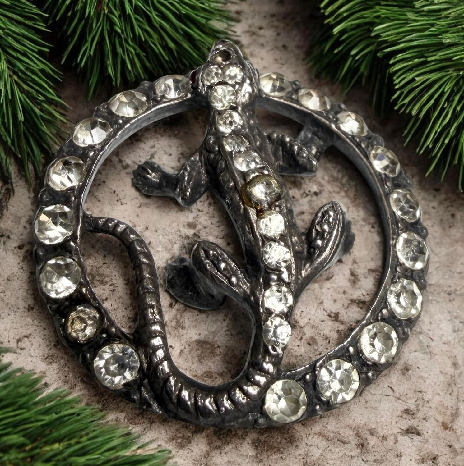 A large pierced silver and paste Lizard button!