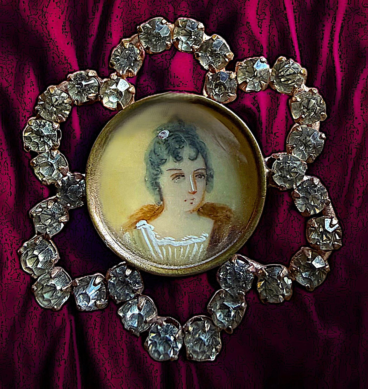 A large 19th century hand painting under glass button!