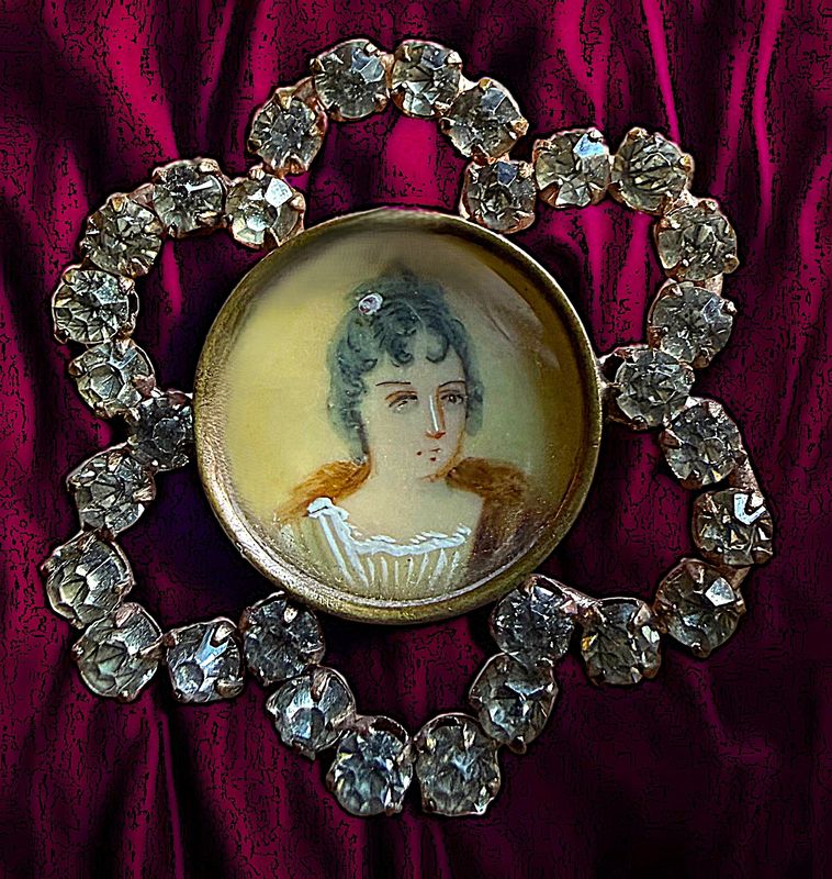 A large 19th century hand painting under glass button!