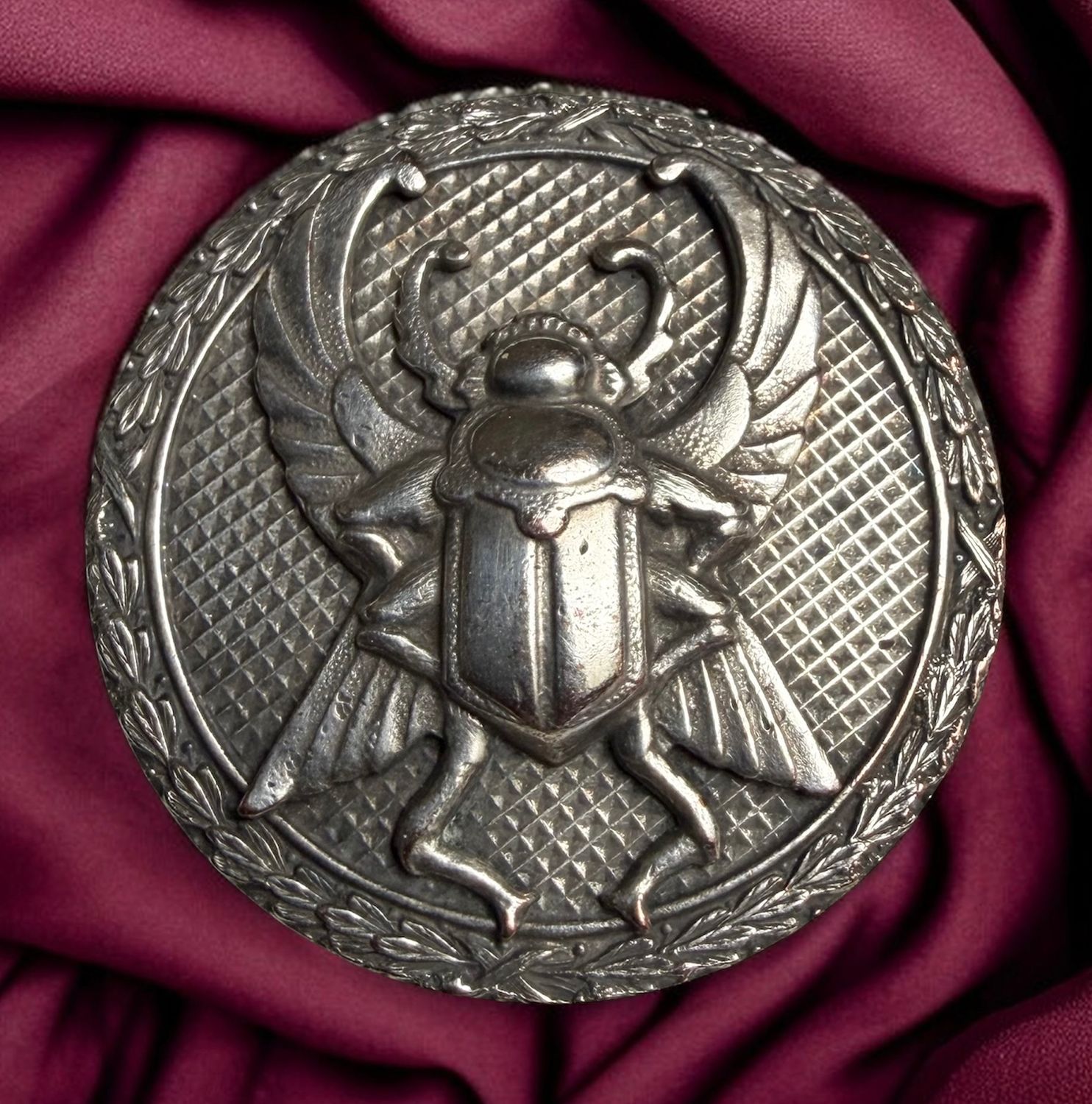 A wonderful silvered detailed Scarab Beetle button!