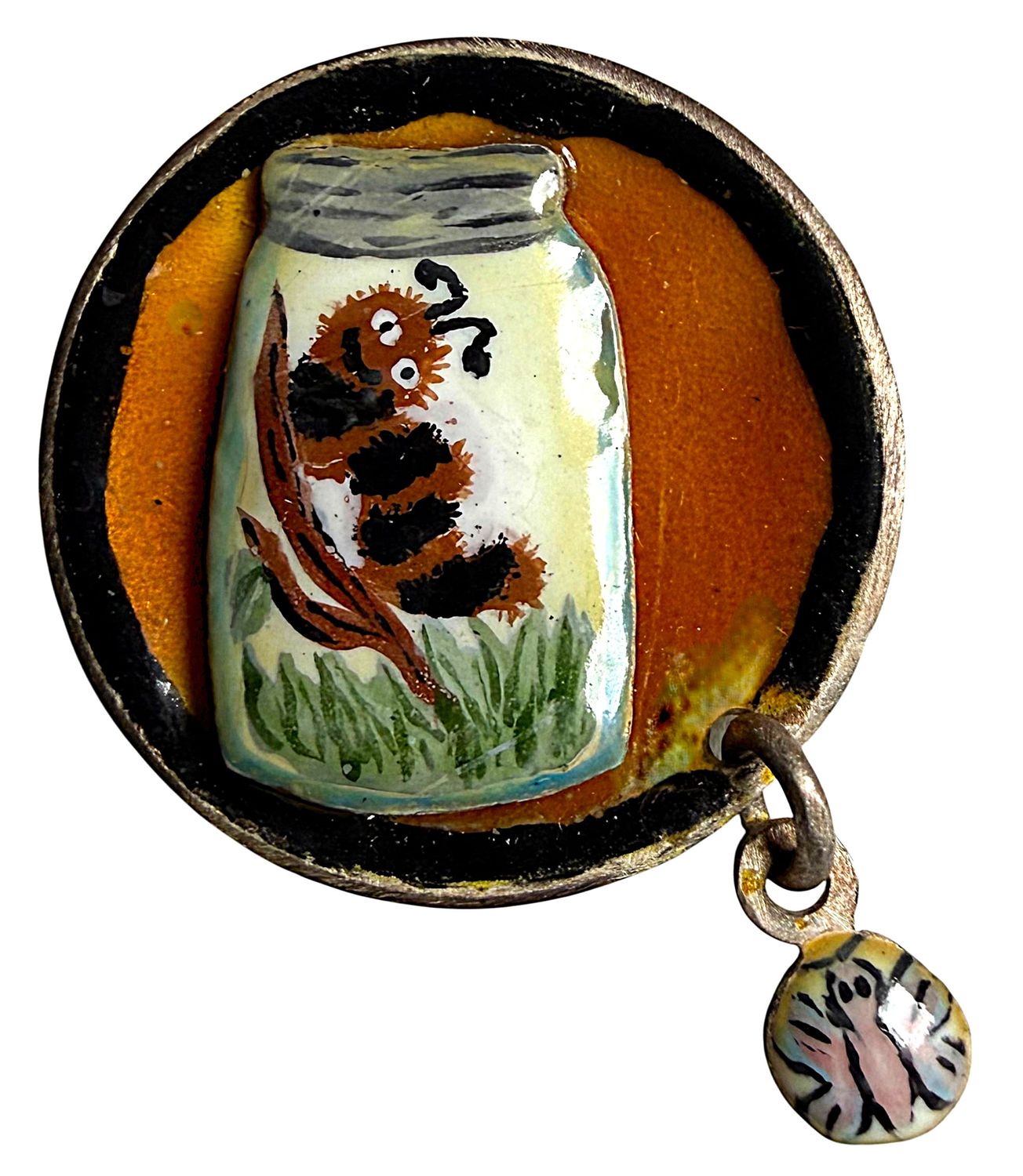 One of a kind pictorial enamel button!