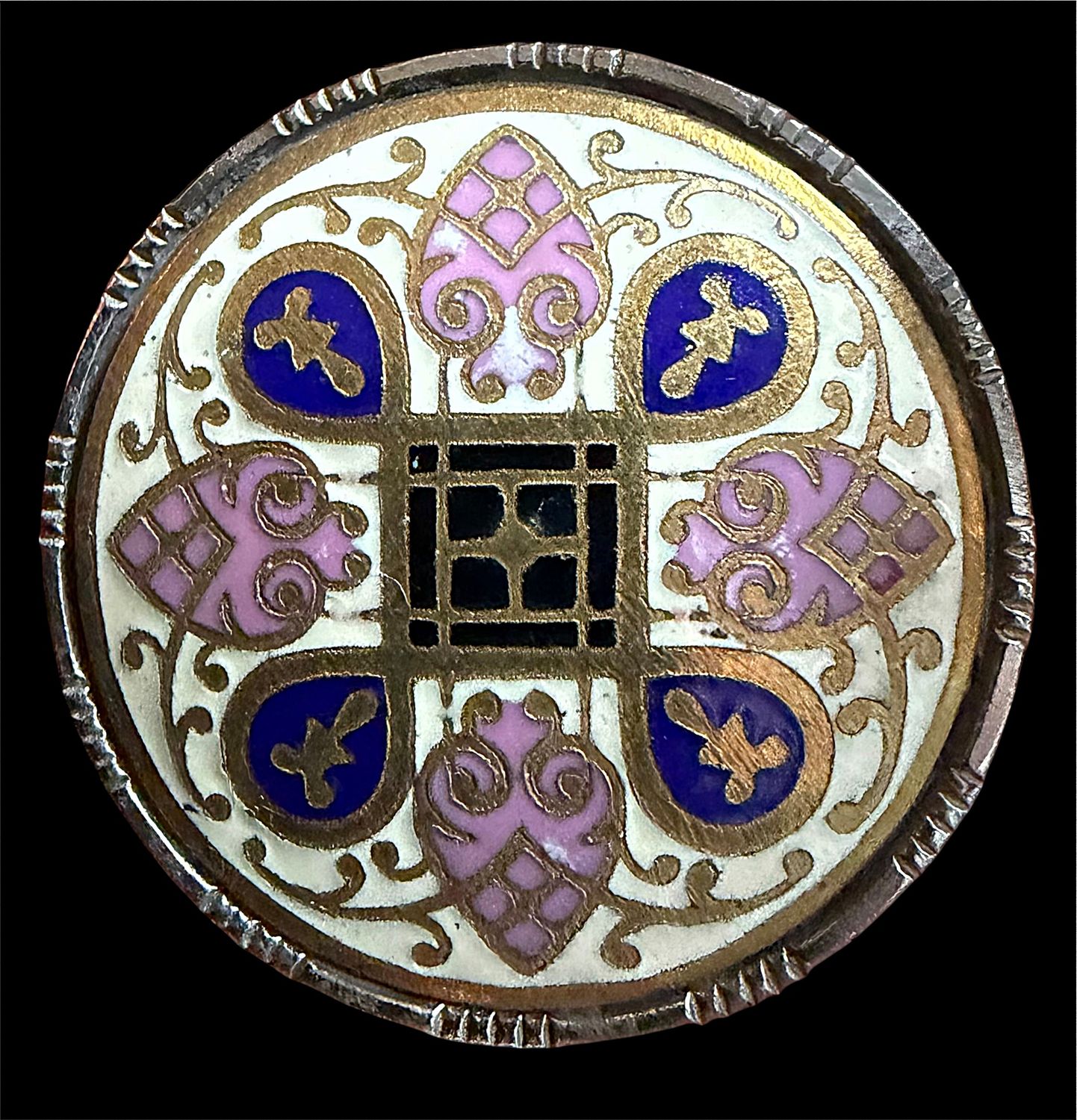 Large 19th century enamel plaquette set into a steel cup base!