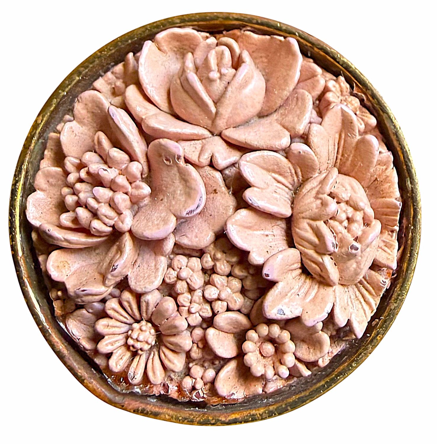 Unusual large molded Celluloid in metal button!