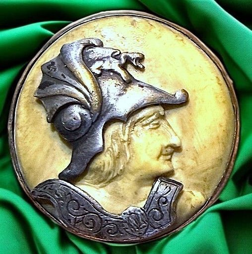 A RARE SILVER OVERLAYED NATURAL MATERIAL BUTTON