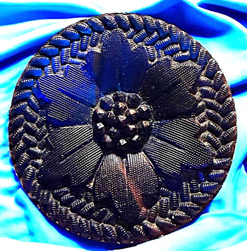 A wonderful 19th century Cobalt Blue body LACY Glass Button