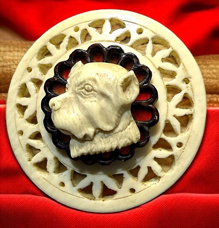 A very Rare two Material pierced DOG button