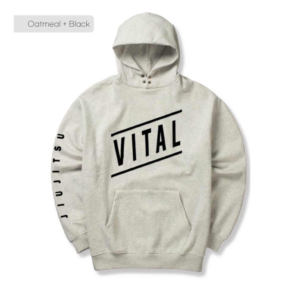 VITAL MATRIX HOODIE, COLOR: OATMEAL (BLACK LOGO), SIZE: S