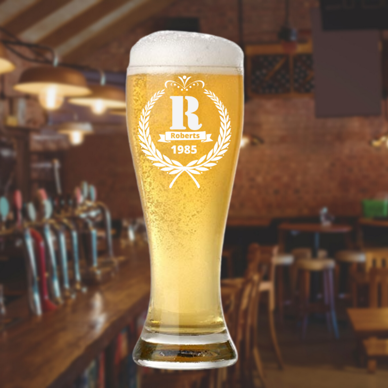 16.oz Personalized Pilsner Glass - Custom Pint Glass, Beer Mug. Fully customizable