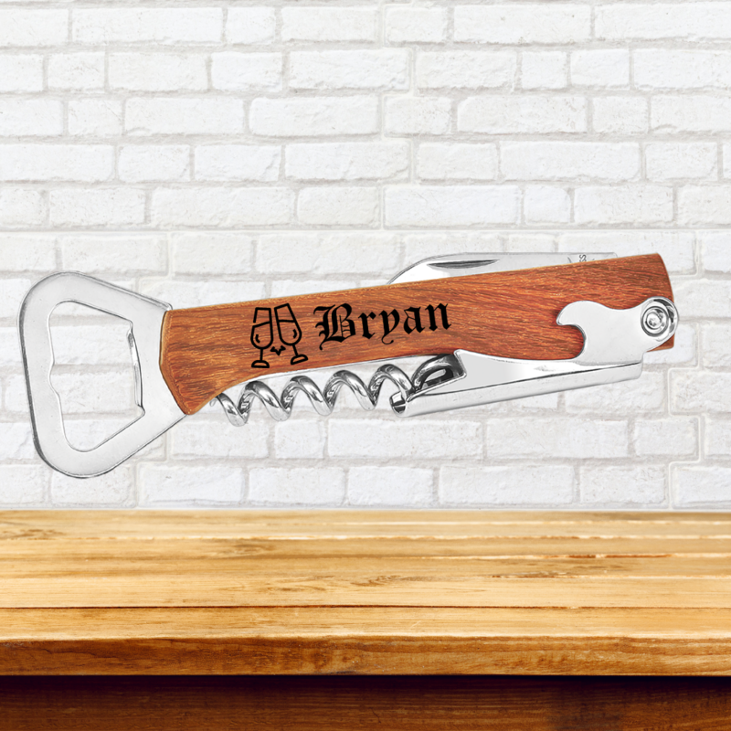 Personalized Wooden Bottle Opener &amp; Wine Corkscrew