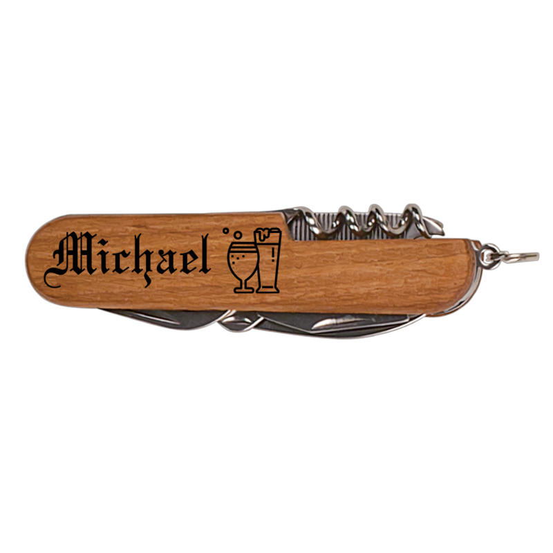 Wooden 8-Function Multi-Tool Pocket Knife