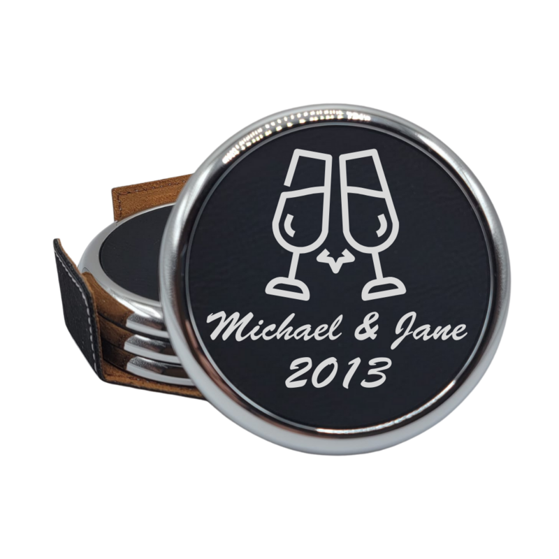 Personalized Leatherette Coaster w/ Silver Edge| Set of 4 | Fully Customizable