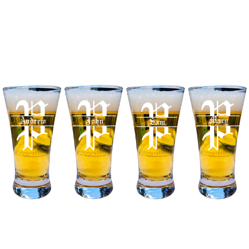 Personalized Pilsner Tasting Glass (Set of 4 ) | Fully Customizable | Clear Glass