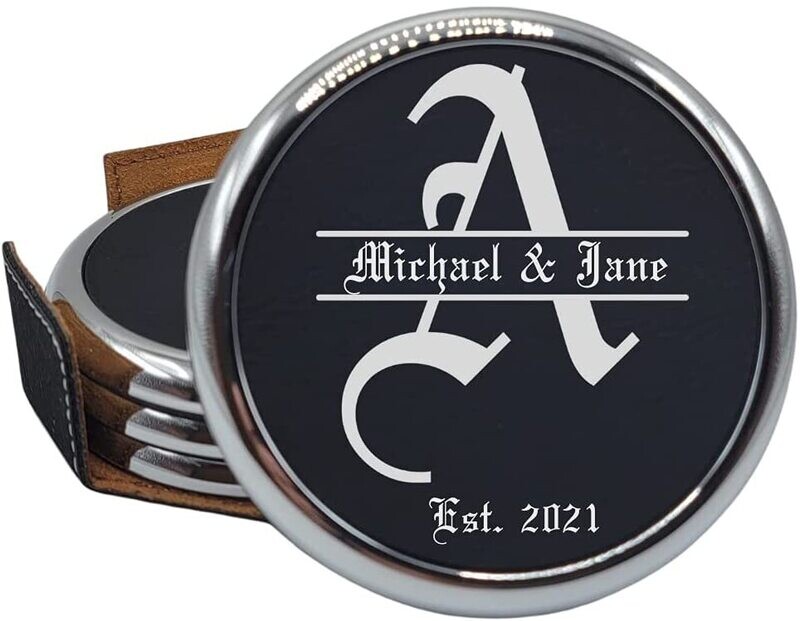 Personalized Leatherette Coaster w/ Silver Edge| Set of 4 | Fully Customizable