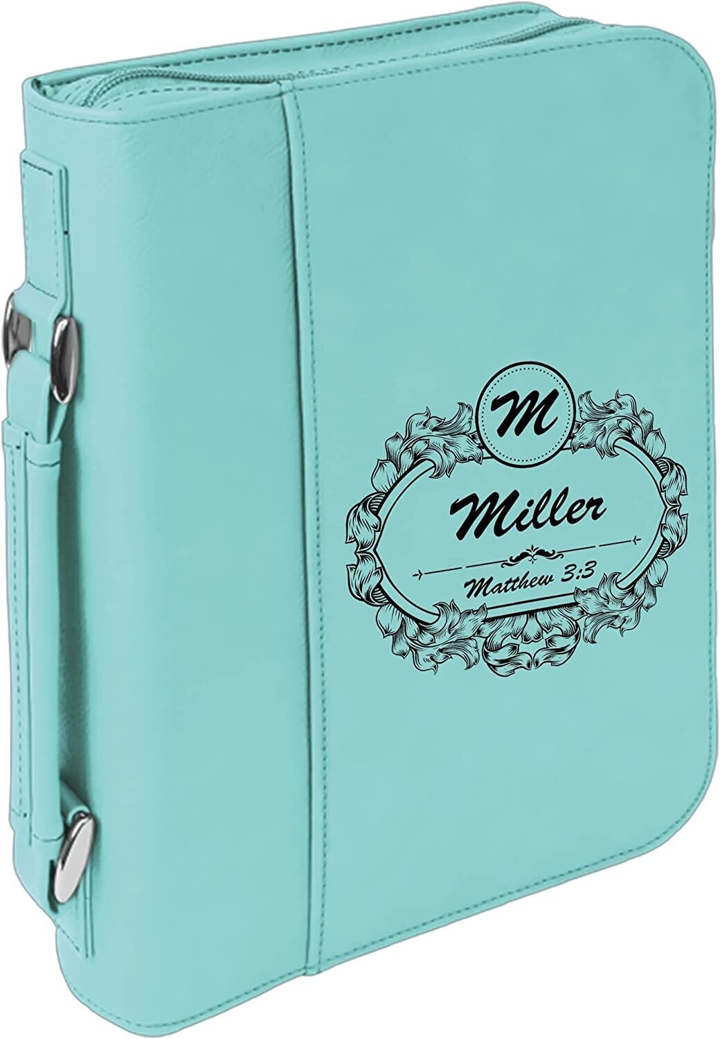 Personalized Large Leatherette Book/Bible Cover with Handle and Zipper | Royal Vine Design | Fully Customizable | Laser Engraved | Gifts for Any Occasion Personalized Large Leatherette Book/Bible Cover with Handle and Zipper | Royal Vine Design | Fully Customizable | Laser Engraved | Gifts for Any Occasion, Color: Teal Leatherette