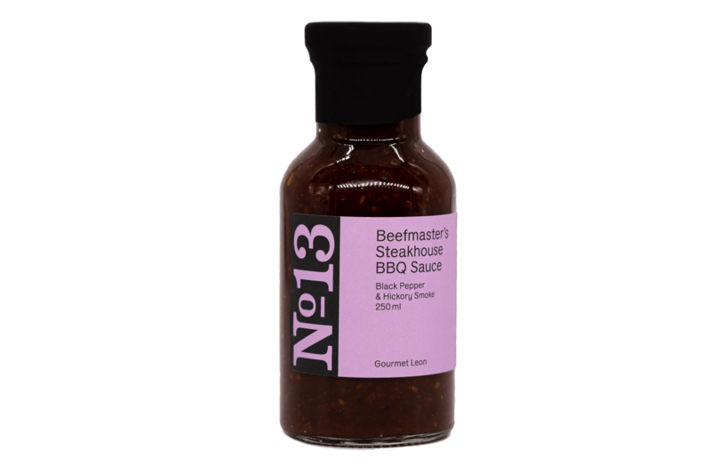 Gourmet Leon Beefmasters Steakhouse BBQ Sauce No. 13, Black Pepper & Hickory Smoke, 250 ml Flasche (Grundpreis 32 EUR / 1 L)