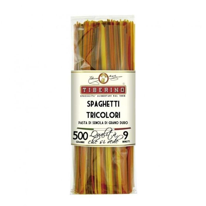Tiberino, Spaghetti 3-Farben-Nudeln aus Premium, Hartweizengrieß - 500 g (Grundpreis 13,90 € / 1 KG)