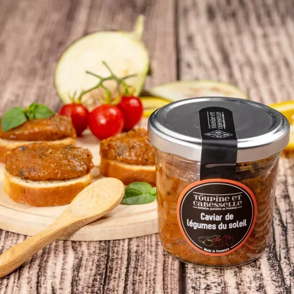 Gemüsekaviar mit den Aromen von in Olivenöl gekochtem Ratatouille. Grundpreis 44,55 € / 1KG