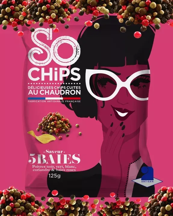 Französische Chips mit 5 Beerenmischung,125g. Grundpreis: 37,37 / 1KG Französische Chips mit 5 Beerenmischung,125g. Grundpreis: 37,37 / 1KG