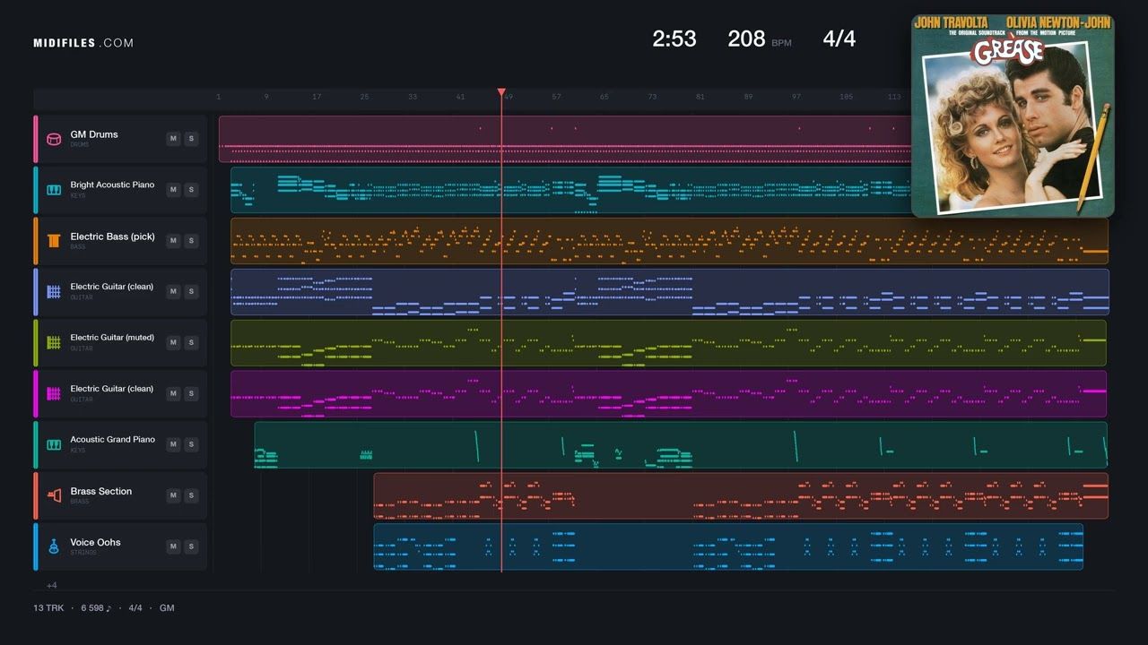 The One That I Want (You're) - Travolta Newton-John (MIDI individual tracks)