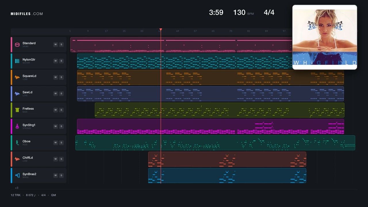No Tears To Cry - Whigfield (MIDI GM individual tracks)