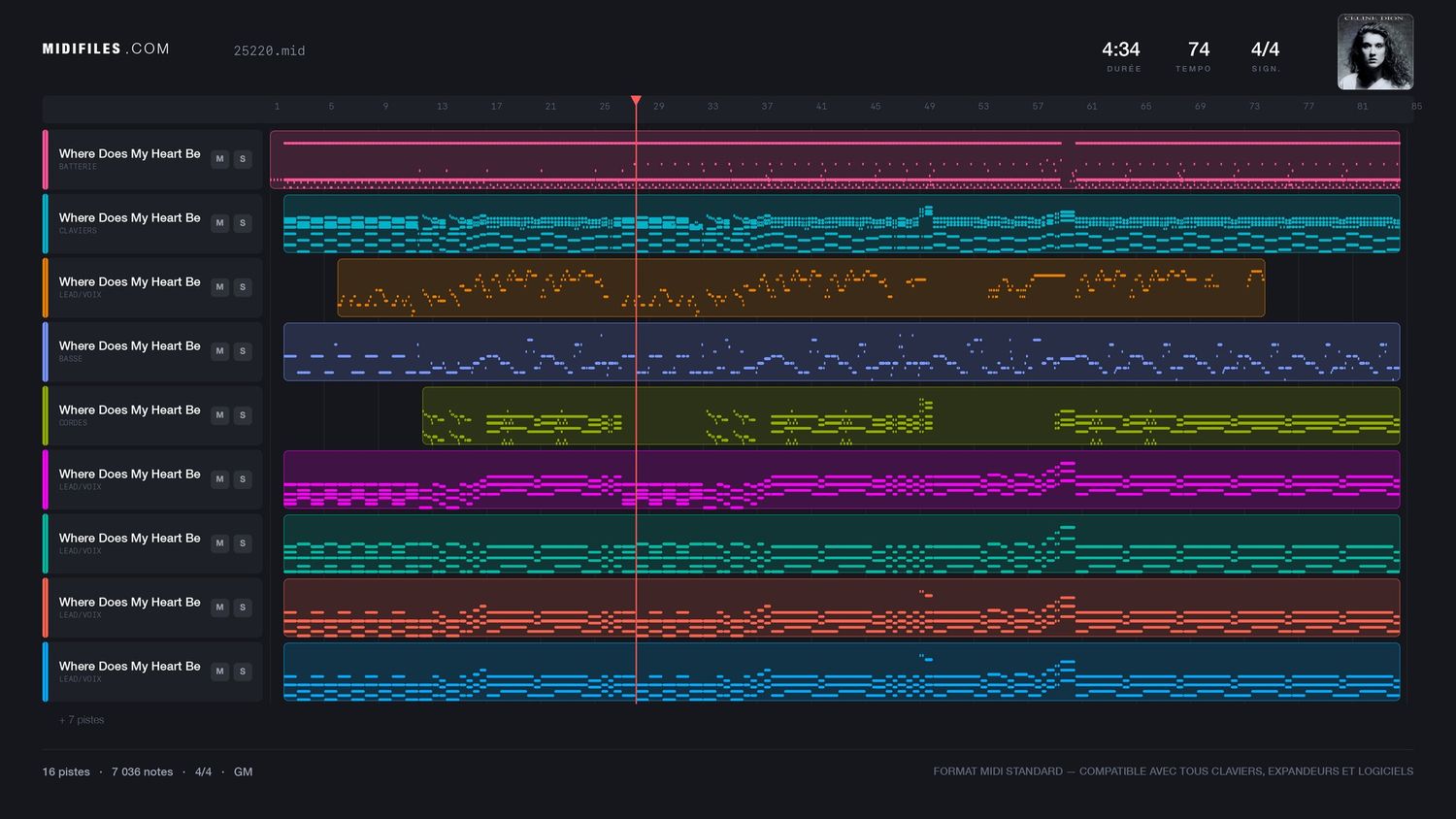 Where Does My Heart Beat Now - Céline Dion (MIDI individual tracks)