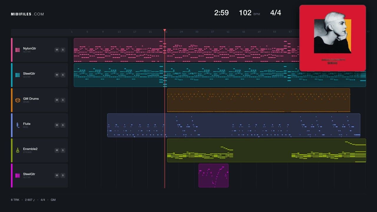 Mentiras - Adriana Calcanhoto (MIDI Karaoke GM2 individual tracks)