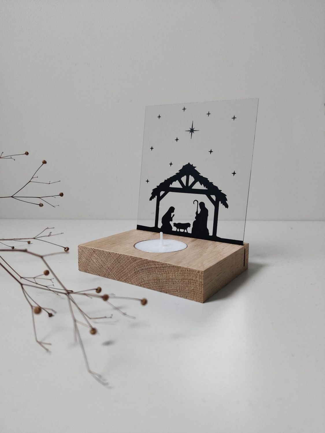 Waxinelichthouder + plexiglas Kerststal Waxinelichthouder + plexiglas Kerststal