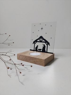 Waxinelichthouder + plexiglas Kerststal Waxinelichthouder + plexiglas Kerststal