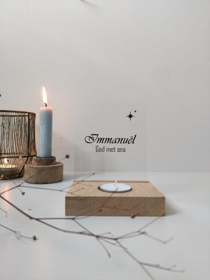 Waxinelichthouder + plexiglas Immanuël - God met ons Waxinelichthouder + plexiglas Immanuël - God met ons