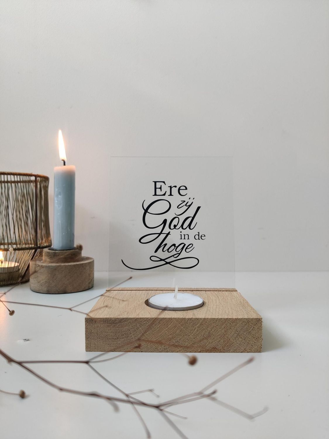 Waxinelichthouder + plexiglas Ere zij God in de hoge Waxinelichthouder + plexiglas Ere zij God in de hoge