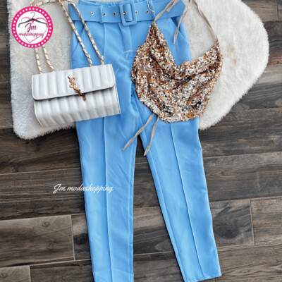Pantalone Azzurro con cintura