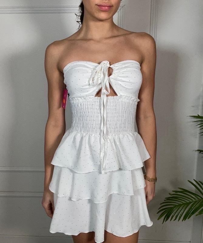 Vestito a balze brilla bianco